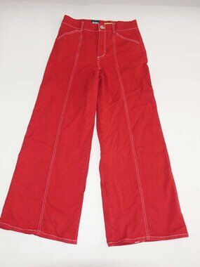 Maeve by Anthropologie Seamed High Rise Wide Leg Jeans Size 28 Red 30" Inseam